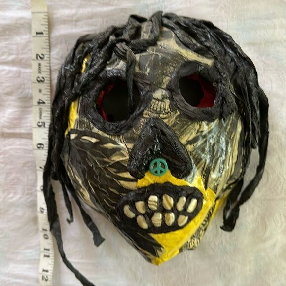 Mask Hand Crafted Day of the Dead Festival Decor Paper Mache Fabric Textiles - Picture 7 of 8